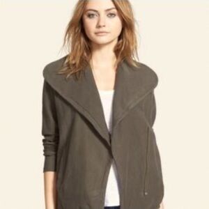 Standard James Perse Twill Jersey Knit Moto Jacket Womens XS Army Green Bomber